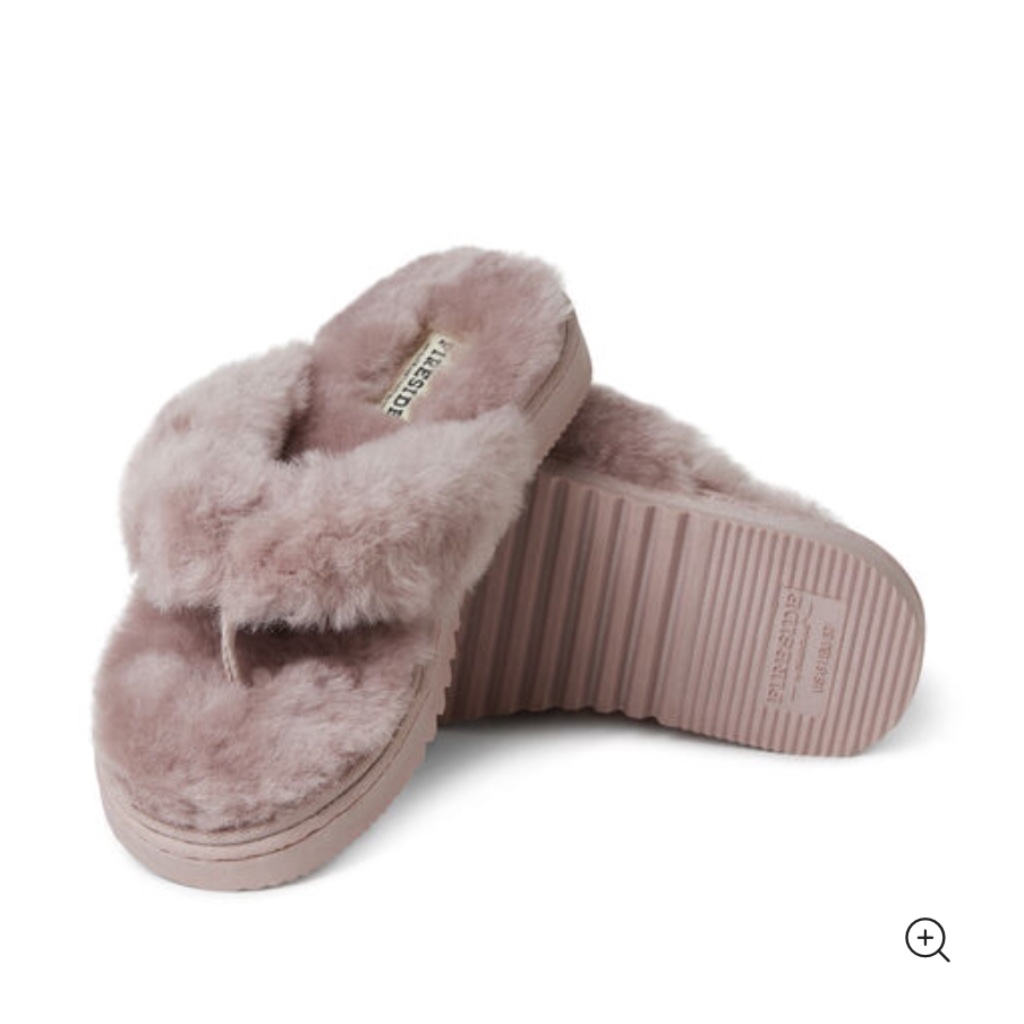 Fireside By Dearfoams Auburn Thong Genuine Shearling Slipper Pink